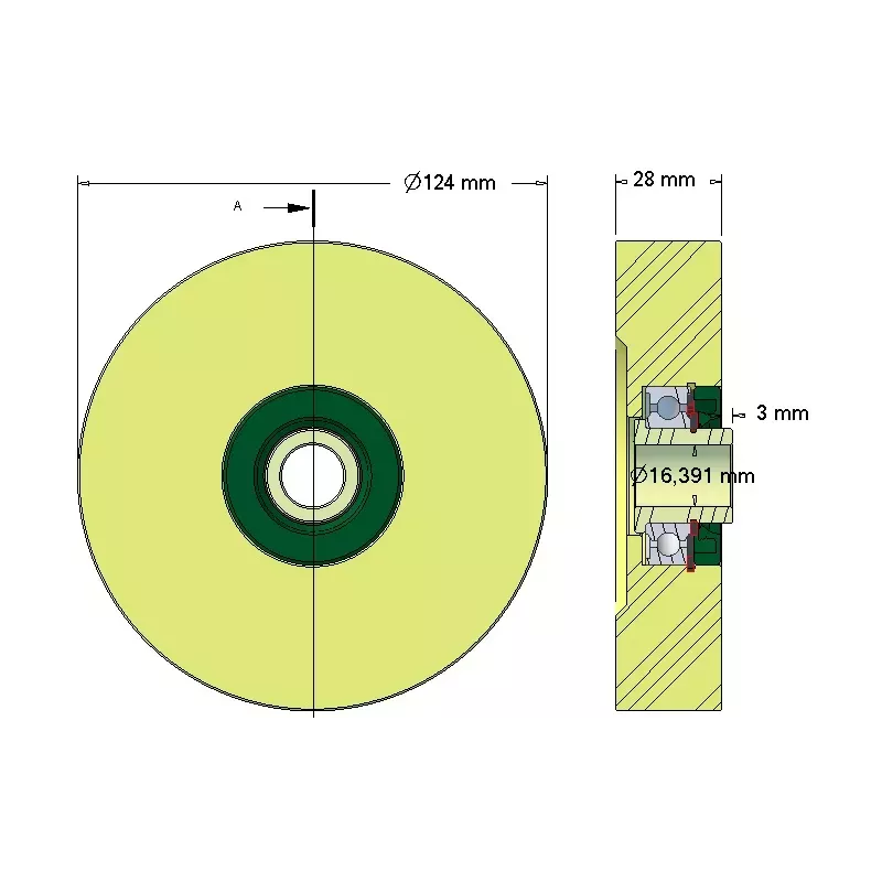 Rol nr. 212 – kunststof steunrol Ø124 mm voor machines van Grimme | OEM Grimme 623.00012 | fabrikant KiJ