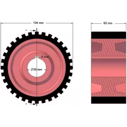 Rol nr. 3 – gietijzer-rubberen aandrijfrol Ø134 mm voor machines van Grimme | OEM Grimme 076.01029, 076.01417 | fabrikant KiJ