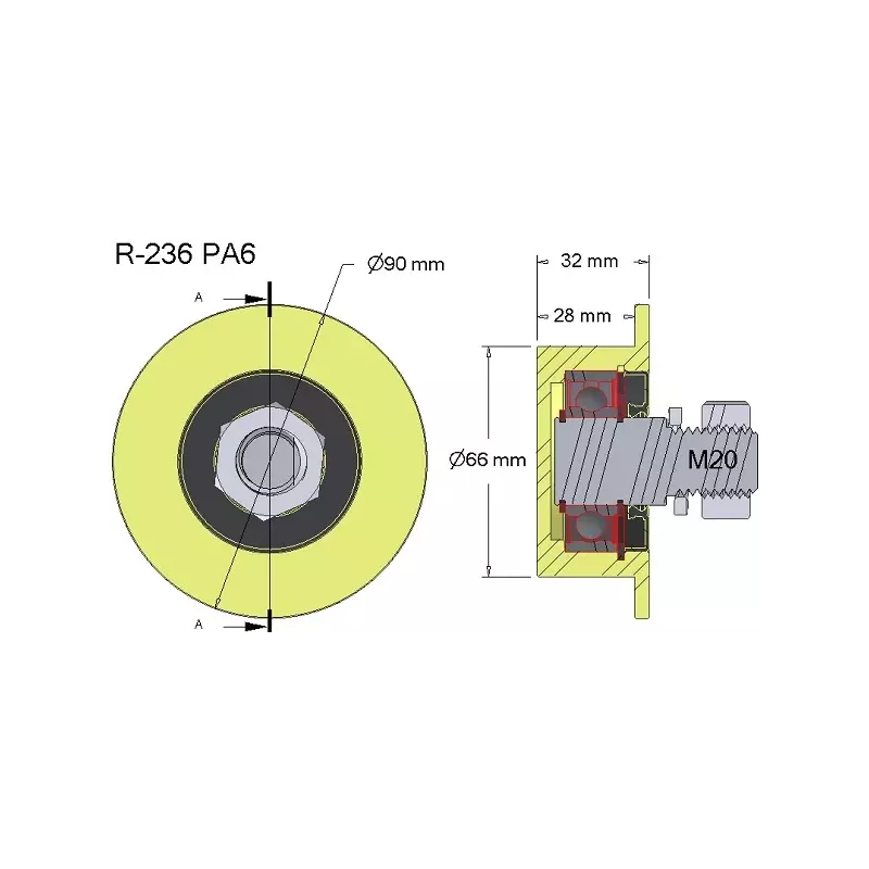 Rol nr. 236 – kunststof rol Ø66 mm voor machines van Wuhlmaus | fabrikant KiJ