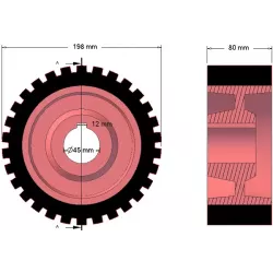 Rol nr. 1 – gietijzer-rubberen aandrijfrol Ø198 mm voor machines van Grimme | OEM Grimme 076.00673 | fabrikant KiJ