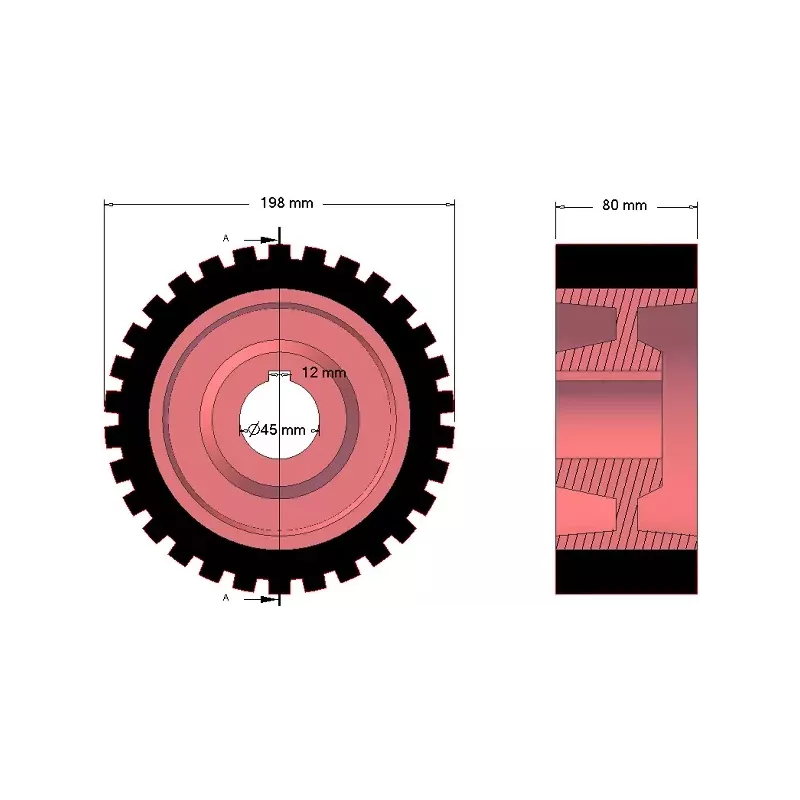 Rol nr. 1 – gietijzer-rubberen aandrijfrol Ø198 mm voor machines van Grimme | OEM Grimme 076.00673 | fabrikant KiJ