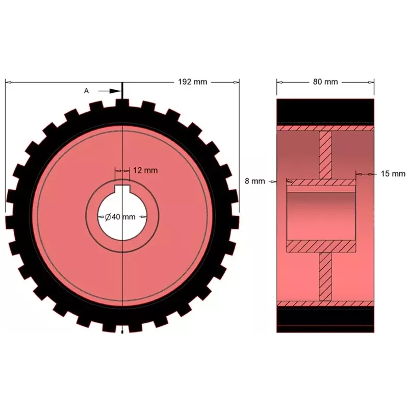 Rol nr. 2 – gietijzer-rubberen aandrijfrol Ø192 mm voor machines van Grimme | OEM Grimme 076.00637 | fabrikant KiJ
