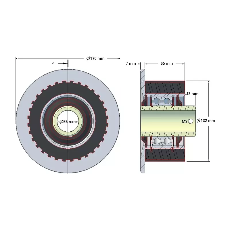 Rol nr. 136 – staal-rubberen keerrol Ø132 mm voor machines van Grimme | OEM Grimme 200.33879 | fabrikant KiJ