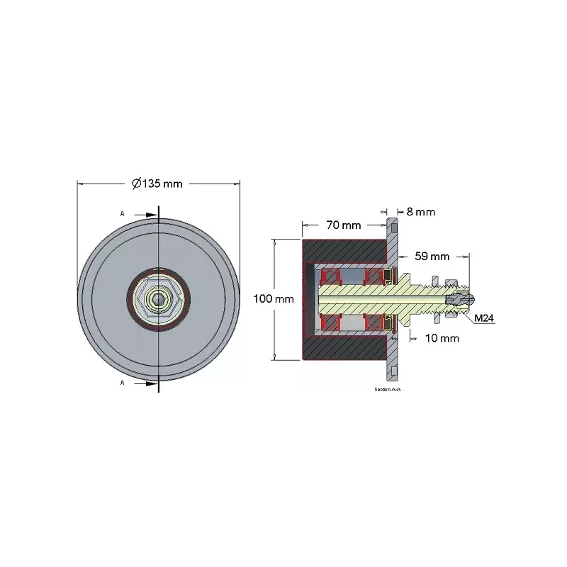 Rol nr. 8a – staal-rubberen steunrol Ø100 mm voor machines van Grimme | OEM Grimme 088.00324, 200.46340, 200.11197 | fabrikant KiJ