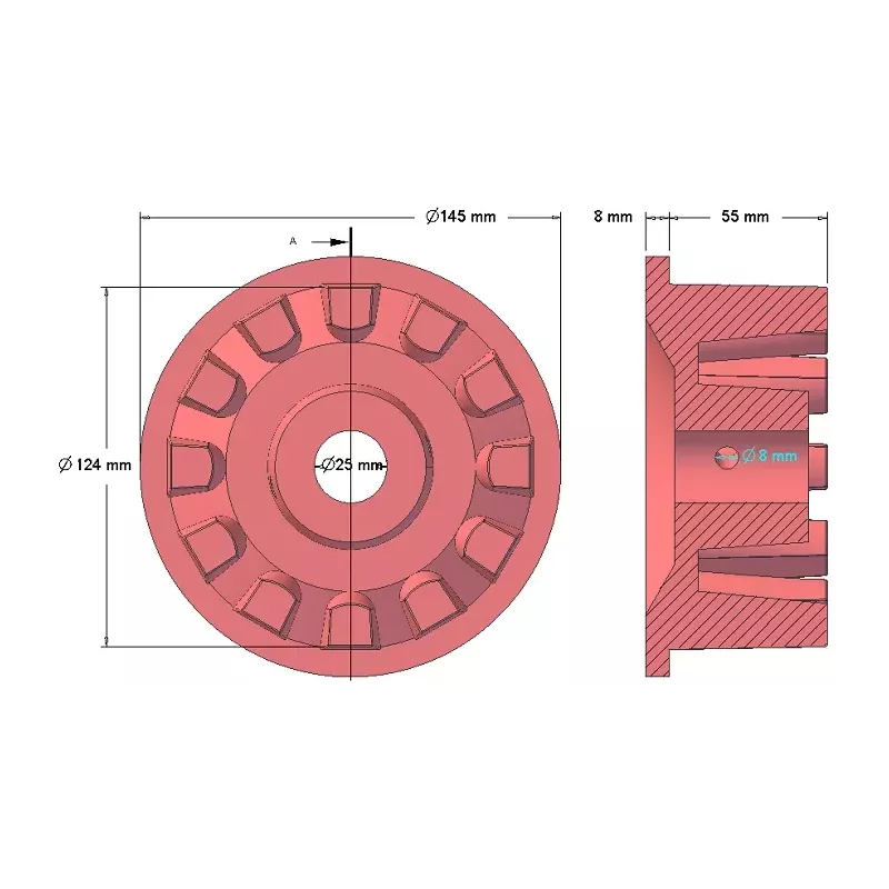 Rol nr. 16a – gietijzeren aandrijfrol Ø124 mm voor machines van Grimme | OEM Grimme 001.00524 | fabrikant KiJ