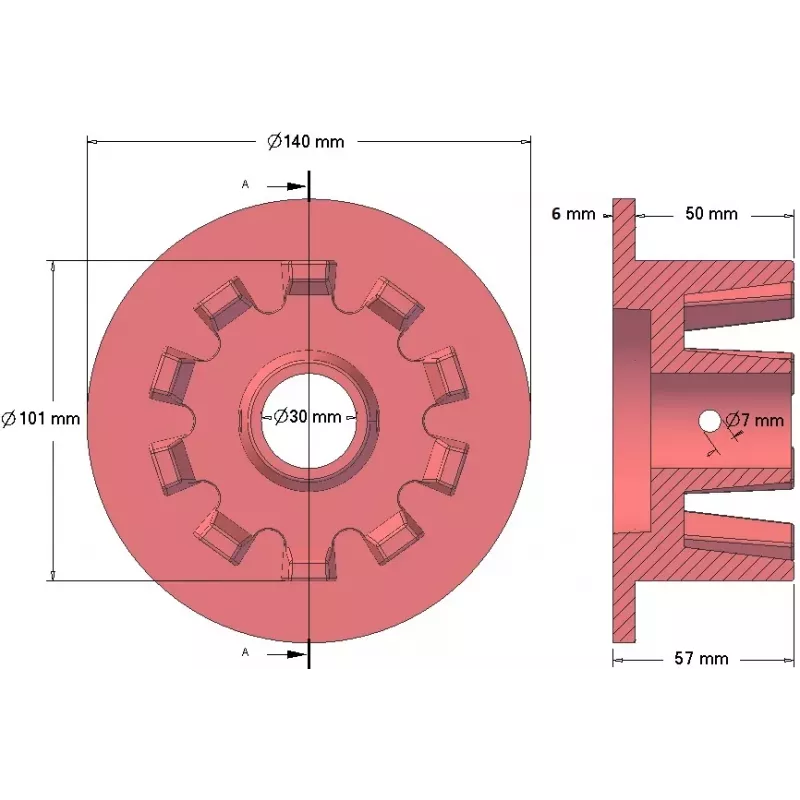 Rol nr. 64 – gietijzeren aandrijfrol Ø101 mm voor machines van Grimme | OEM Grimme 006.00068, 006.00069, 006.00550 | fabrikant KiJ