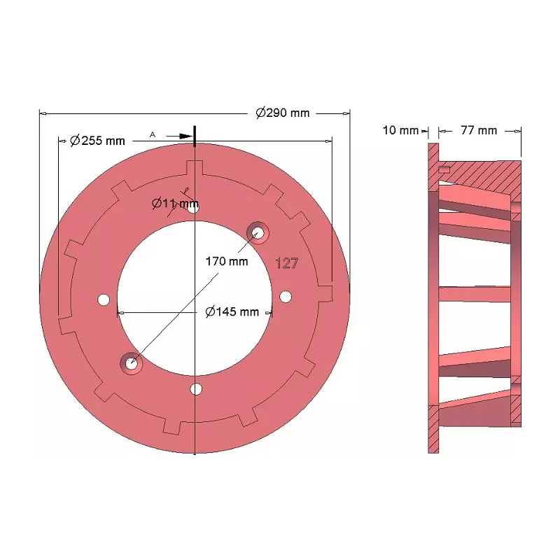 Rol nr. 127 – gietijzeren aandrijfrol Ø250 mm, steek 40 mm, voor machines van Grimme | OEM Grimme 006.00059, 006.00347, 006.00722 | fabrikant KiJ