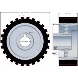 Rol nr. 44 – gietijzer-rubberen aandrijfrol Ø165 mm voor machines van Grimme | OEM Grimme 076.00823 | fabrikant KiJ