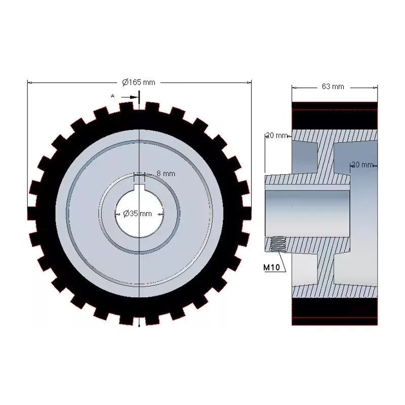 Rol nr. 44 – gietijzer-rubberen aandrijfrol Ø165 mm voor machines van Grimme | OEM Grimme 076.00823 | fabrikant KiJ