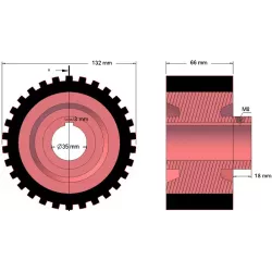 Rol nr. 220 – gietijzer-rubberen aandrijfrol Ø132 mm voor machines van Grimme | OEM Grimme 076.00655 | fabrikant KiJ