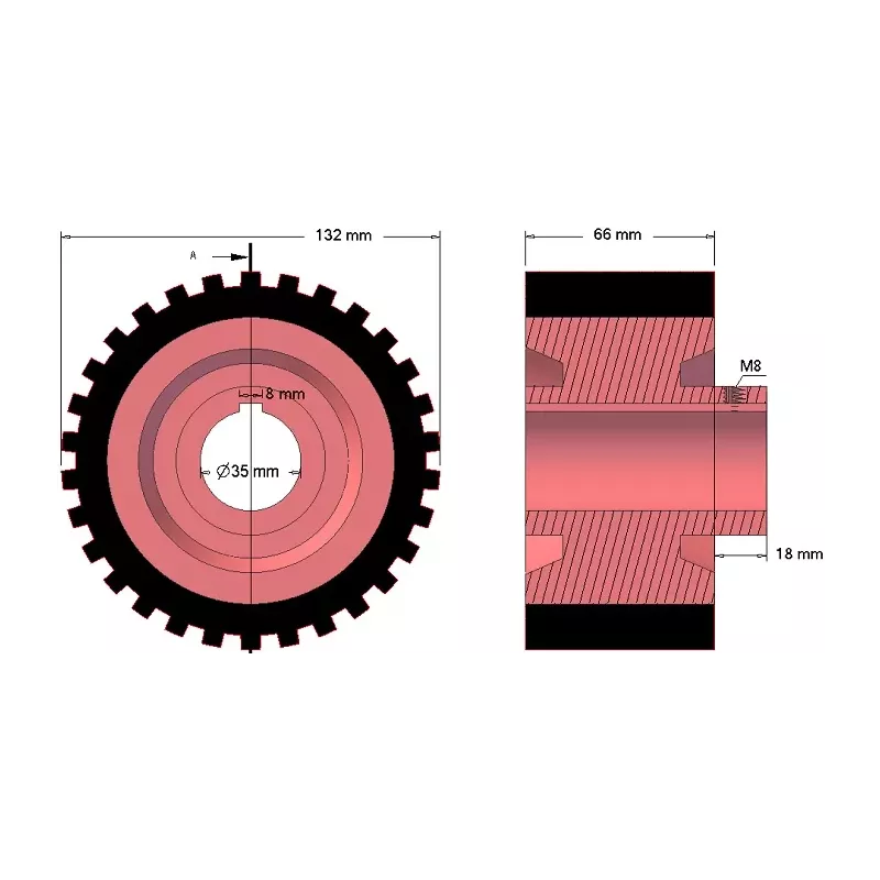 Rol nr. 220 – gietijzer-rubberen aandrijfrol Ø132 mm voor machines van Grimme | OEM Grimme 076.00655 | fabrikant KiJ