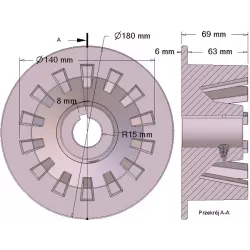 Rol nr. 305 – gietijzeren aandrijfrol Ø140 mm, steek 35 mm, voor machines van Grimme | OEM Grimme 006.00370 | fabrikant KiJ