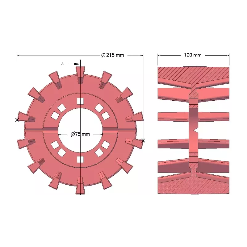 Rol nr. 198 – gietijzeren aandrijfrol Ø215 mm, steek 50 mm, voor machines van Grimme Maxtron | OEM Grimme 003.00135 | fabrikant KiJ