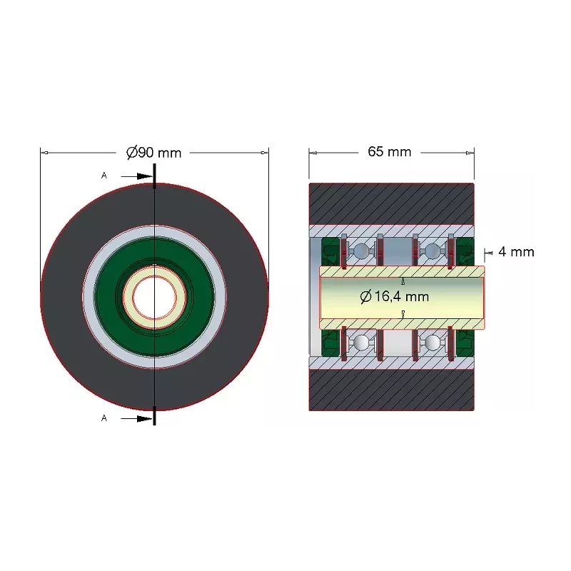 Rol nr. 30 – staal-rubberen rol Ø90 mm voor machines van ROPA | OEM ROPA 252020, 1131021828, 1131029638 | fabrikant KiJ