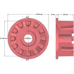 Rol nr. 16 – gietijzeren aandrijfrol Ø124 mm voor machines van Grimme | OEM Grimme 001.00067, 001.00524, 006.00236 | fabrikant KiJ