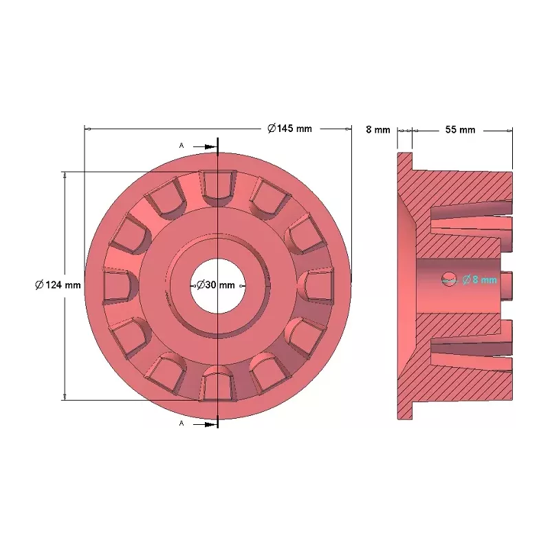 Rol nr. 16 – gietijzeren aandrijfrol Ø124 mm voor machines van Grimme | OEM Grimme 001.00067, 001.00524, 006.00236 | fabrikant KiJ