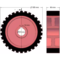 Rol nr. 43 – gietijzer-rubberen aandrijfrol Ø198 mm voor machines van Grimme | OEM Grimme 076.00704 | fabrikant KiJ