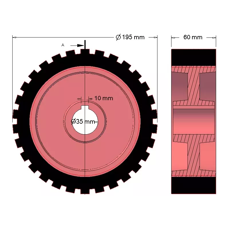 Rol nr. 43 – gietijzer-rubberen aandrijfrol Ø198 mm voor machines van Grimme | OEM Grimme 076.00704 | fabrikant KiJ