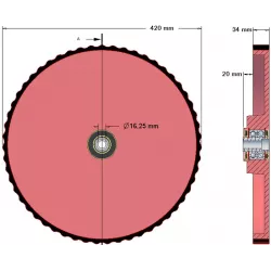 Rol nr. 47 – gietijzer-rubberen loofinvoerrol Ø420 mm voor machines van Grimme | OEM Grimme 200.29539, 200.15835, 200.97271 | fabrikant KiJ