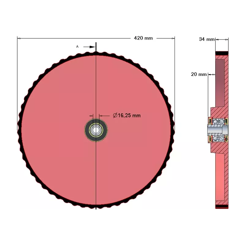 Rol nr. 47 – gietijzer-rubberen loofinvoerrol Ø420 mm voor machines van Grimme | OEM Grimme 200.29539, 200.15835, 200.97271 | fabrikant KiJ