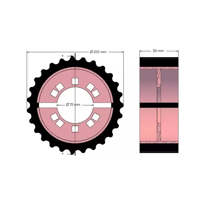 Rol nr. 224 – staal-rubberen aandrijfrol Ø200 mm voor machines van Grimme | OEM Grimme 076.03535 | fabrikant KiJ