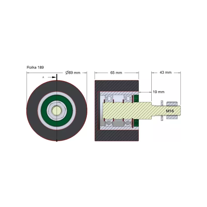 Rol nr. 189 – staal-rubberen steunrol Ø90 mm voor machines van Holmer | OEM Holmer 1131002796 | fabrikant KiJ