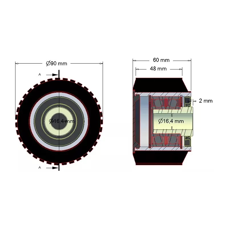 Rol nr. 204 – staal-rubberen steunrol Ø90 mm voor machines van ROPA | OEM ROPA 252079 | fabrikant KiJ