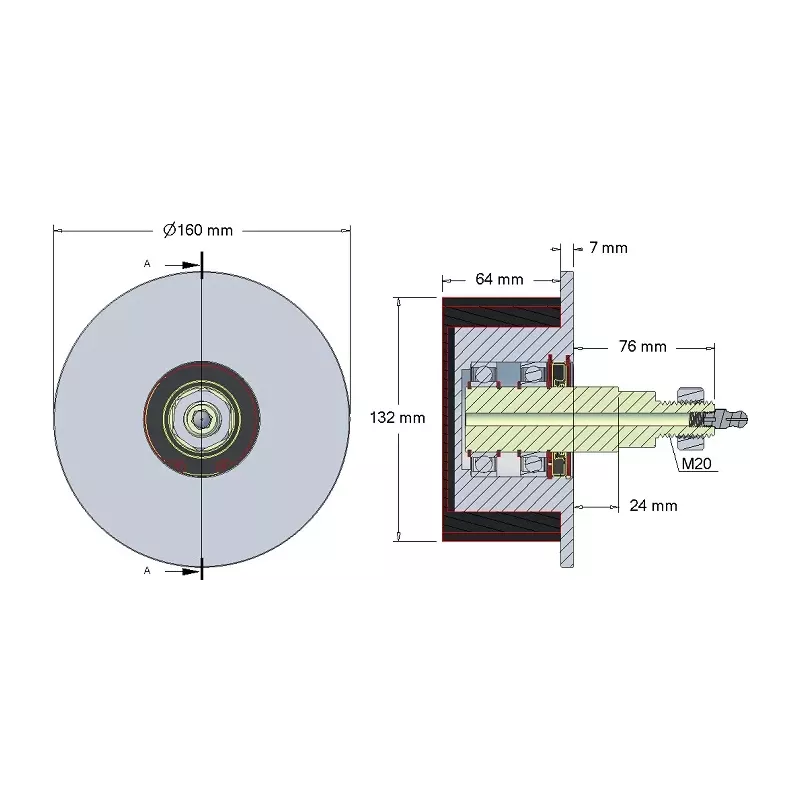 Rol nr. 6a – staal-rubberen keerrol Ø132 mm voor machines van Grimme | OEM Grimme 200.17570, 200.08260, 200.17665 | fabrikant KiJ