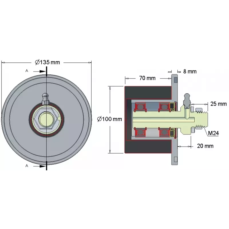 Rol nr. 8 – staal-rubberen keerrol Ø100 mm voor machines van Grimme | OEM Grimme 200.16029, 088.00325, 088.00324 | fabrikant KiJ