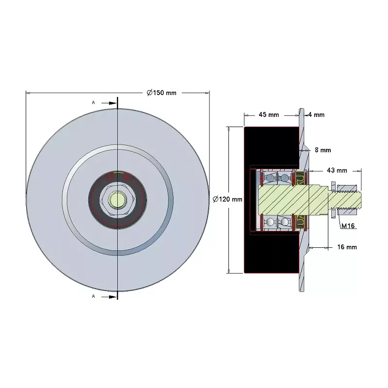 Rol nr. 143 – staal-rubberen rol Ø120 mm | fabrikant KiJ