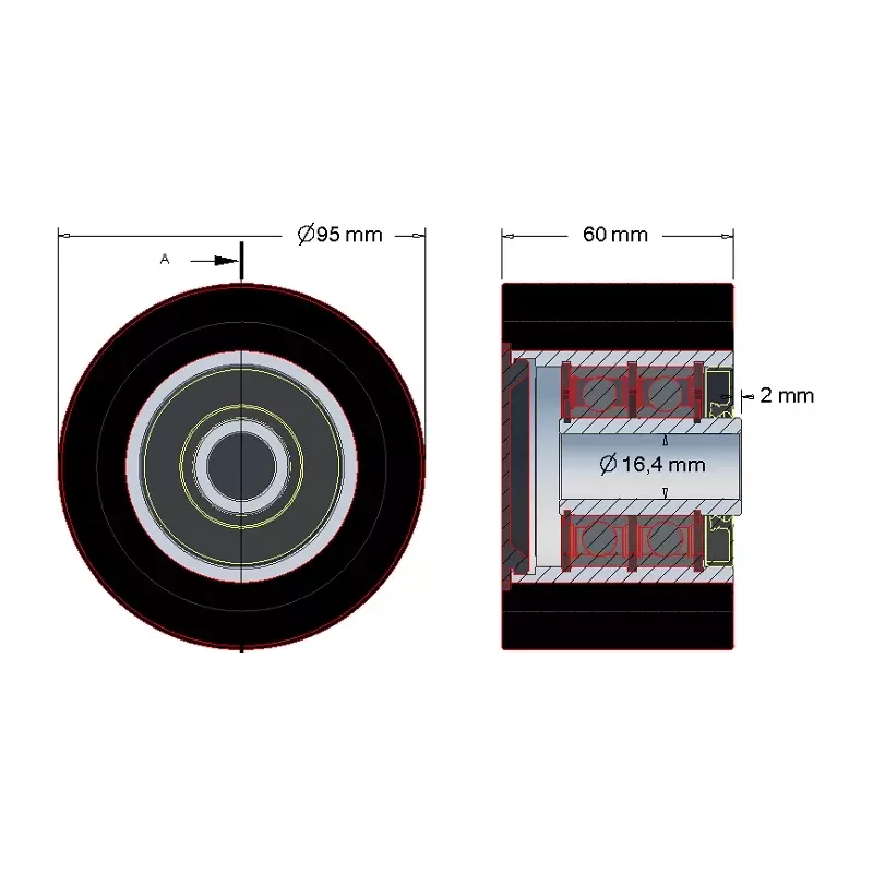 Rol nr. 188 – staal-rubberen rol Ø95 mm voor machines van ROPA | OEM ROPA 252096 | fabrikant KiJ