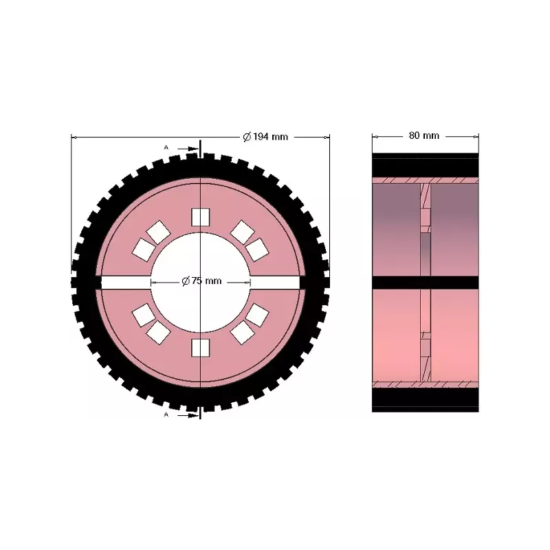 Rol nr. 225 – staal-rubberen aandrijfrol Ø194 mm voor machines van Grimme | OEM Grimme 076.04059 | fabrikant KiJ