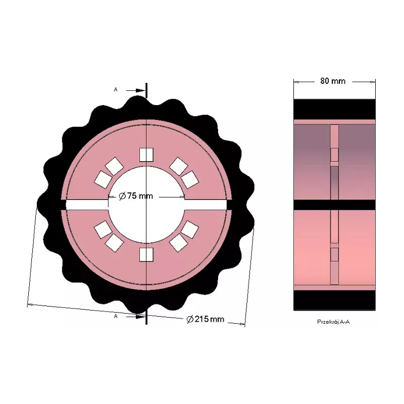 Rol nr. 237 – staal-rubberen aandrijfrol Ø215 mm, steek 35 mm, voor machines van Grimme | OEM Grimme 076.03514 | fabrikant KiJ