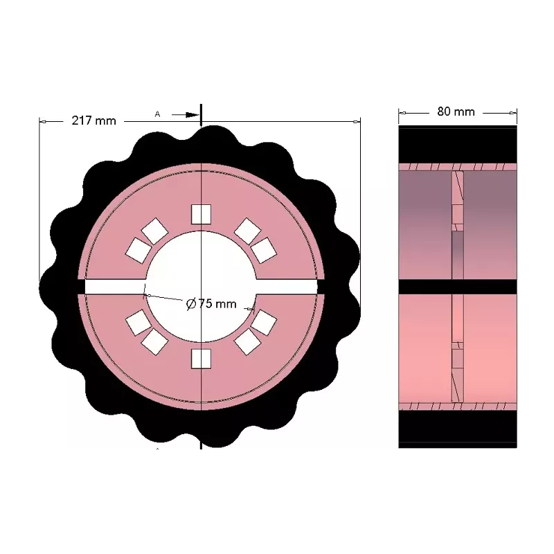 Rol nr. 241 – staal-rubberen aandrijfrol Ø217 mm, steek 40 mm, voor machines van Grimme | OEM Grimme 076.03504 | fabrikant KiJ