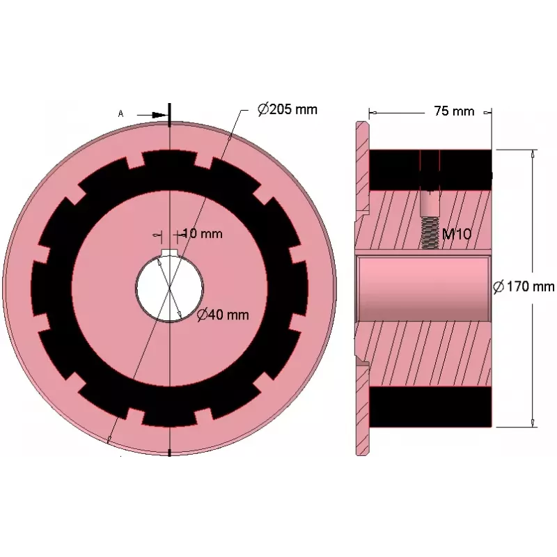 Rol nr. 267 – staal-rubberen aandrijfrol Ø170 mm voor machines van AVR | OEM AVR 742.20.70 | fabrikant KiJ
