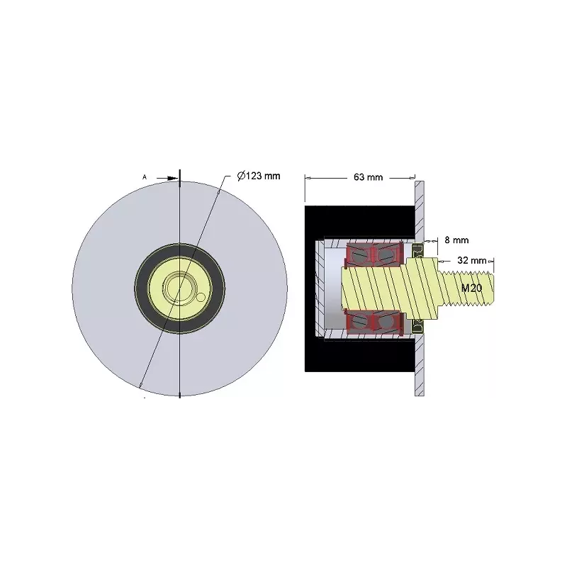 Rol nr. 269 – staal-rubberen steunrol Ø95 mm voor machines van AVR | OEM AVR 02.16.20 | fabrikant KiJ