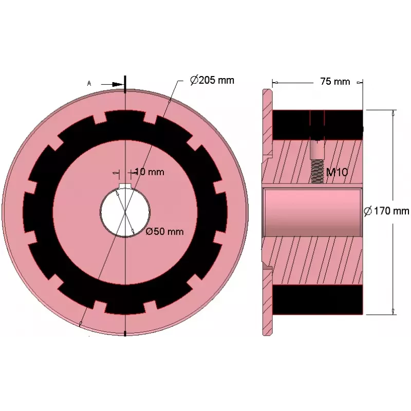 Rol nr. 272 – staal-rubberen aandrijfrol Ø170 mm voor machines van AVR | OEM AVR 742.20.75 | fabrikant KiJ