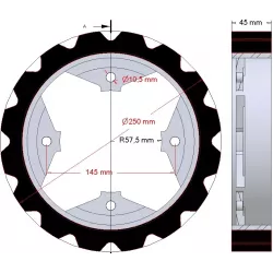 Rol nr. 274 – staal-rubberen aandrijfrol Ø250 mm voor machines van Dewulf | OEM Dewulf 0000005328 | fabrikant KiJ