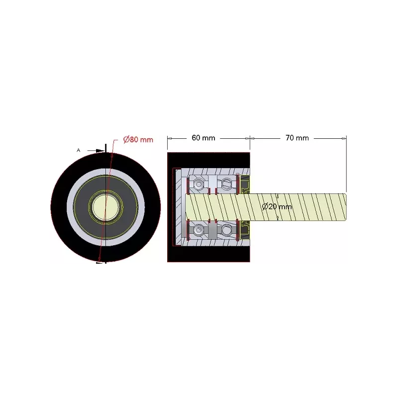 Rol nr. 284 – staal-rubberen steunrol Ø80 mm voor machines van Dewulf | OEM Dewulf 2660005C | fabrikant KiJ