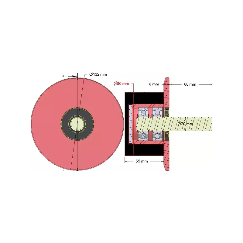 Rol nr. 287 – staal-rubberen steunrol Ø90 mm voor machines van Dewulf | OEM Dewulf 2660029C | fabrikant KiJ