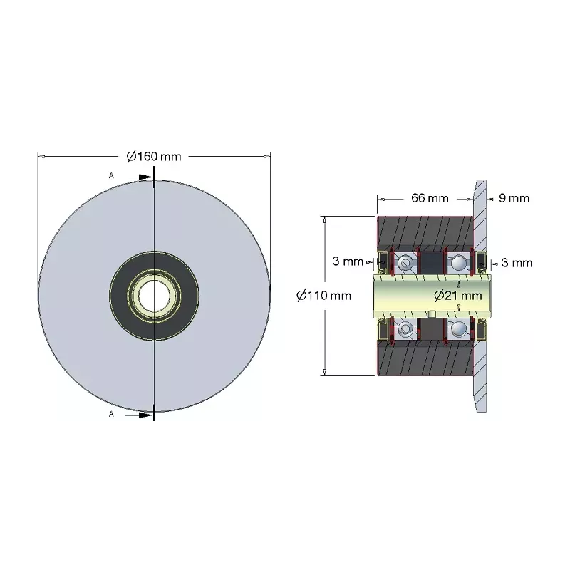 Rol nr. 24H – staal-rubberen steunrol Ø110 mm voor machines van Holmer | OEM Holmer 252061, 1130006938 | fabrikant KiJ