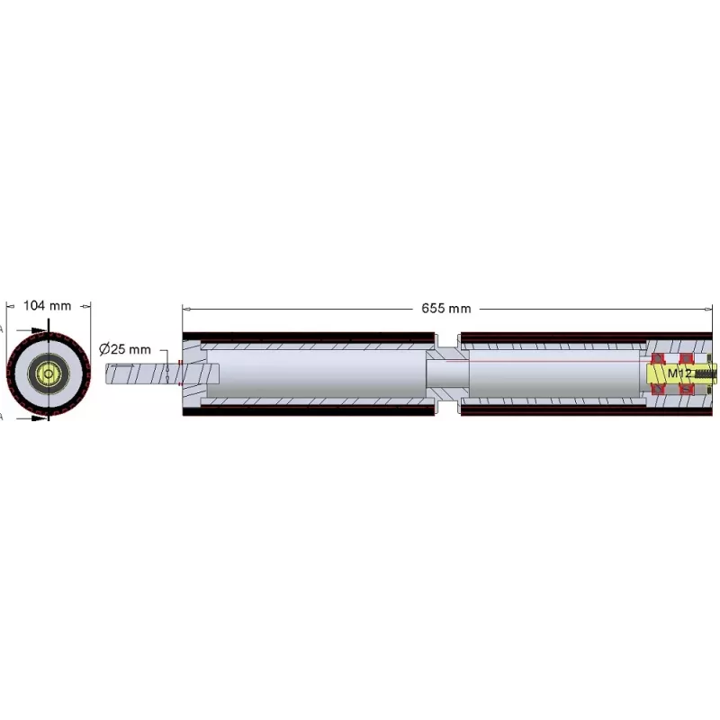 Rol nr. 302 – staal-rubberen aandrijfas Ø104 mm | OEM 165.157.00 | fabrikant KiJ