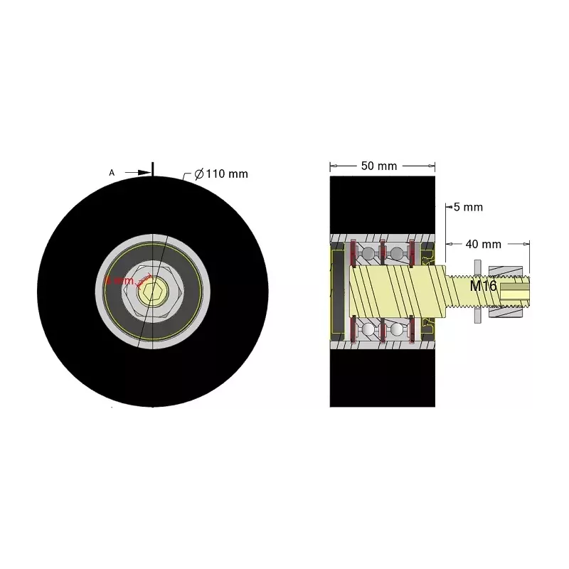 Rol nr. 312 – staal-rubberen steunrol Ø110 mm voor machines van Guaresi | OEM Guaresi P7300572000 | fabrikant KiJ