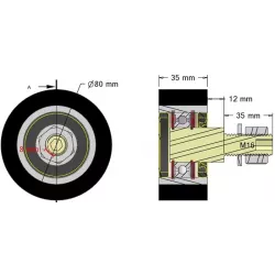 Rol nr. 313 – staal-rubberen steunrol Ø80 mm voor machines van Guaresi | OEM Guaresi P7714120000 | fabrikant KiJ