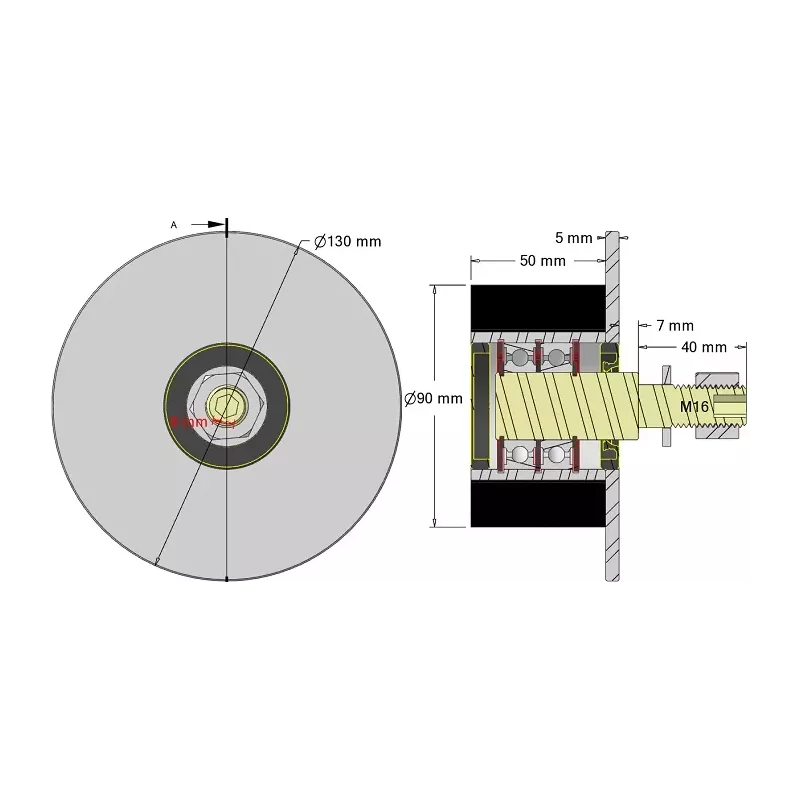 Rol nr. 314 – staal-rubberen steunrol Ø90 mm voor machines van Guaresi | OEM Guaresi P7708050000 | fabrikant KiJ