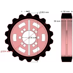 Rol nr. 320 – staal-rubberen aandrijfrol Ø263 mm, steek 40 mm, voor machines van Grimme | OEM Grimme 076.04048 | fabrikant KiJ