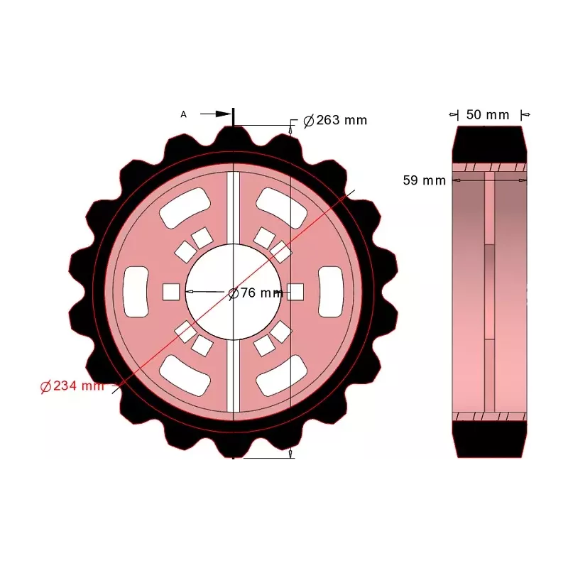 Rol nr. 320 – staal-rubberen aandrijfrol Ø263 mm, steek 40 mm, voor machines van Grimme | OEM Grimme 076.04048 | fabrikant KiJ