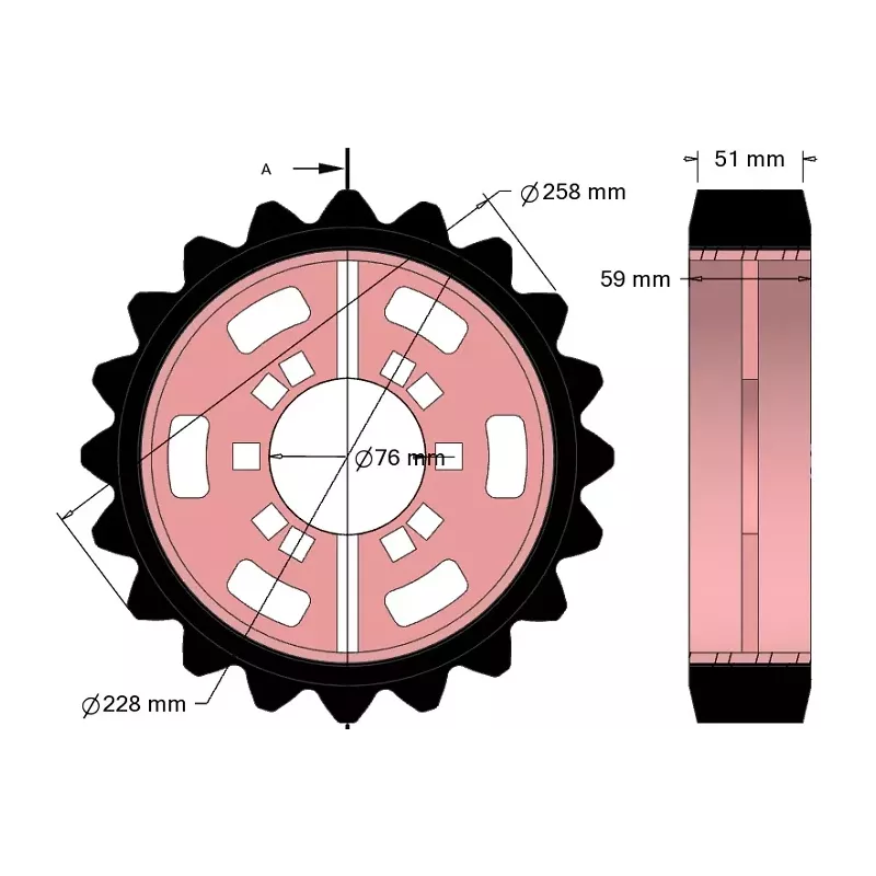 Rol nr. 321 – staal-rubberen aandrijfrol Ø258 mm, steek 35 mm, voor machines van Grimme | OEM Grimme 076.04047 | fabrikant KiJ