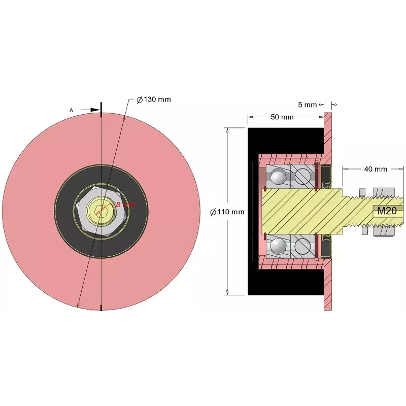 Rol nr. 324 – staal-rubberen steunrol Ø110 mm voor machines van Sandei | OEM Sandei D0022 | fabrikant KiJ