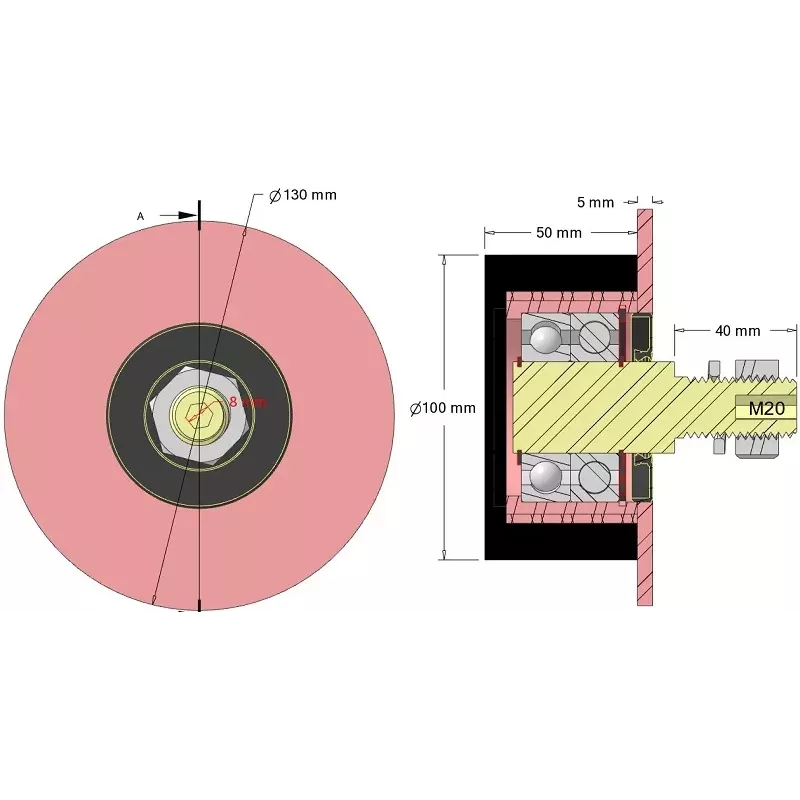 Rol nr. 325 – staal-rubberen keerrol Ø100 mm voor machines van Sandei | fabrikant KiJ